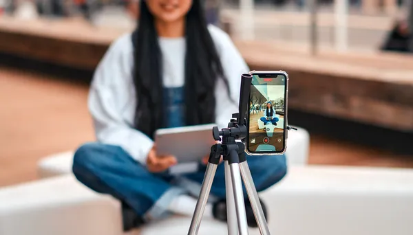 Joven creando un video vertical con su smartphone, aplicando las tendencias en producción de video para 2025: lo que tu marca necesita saber en contenidos para TikTok y Reels.