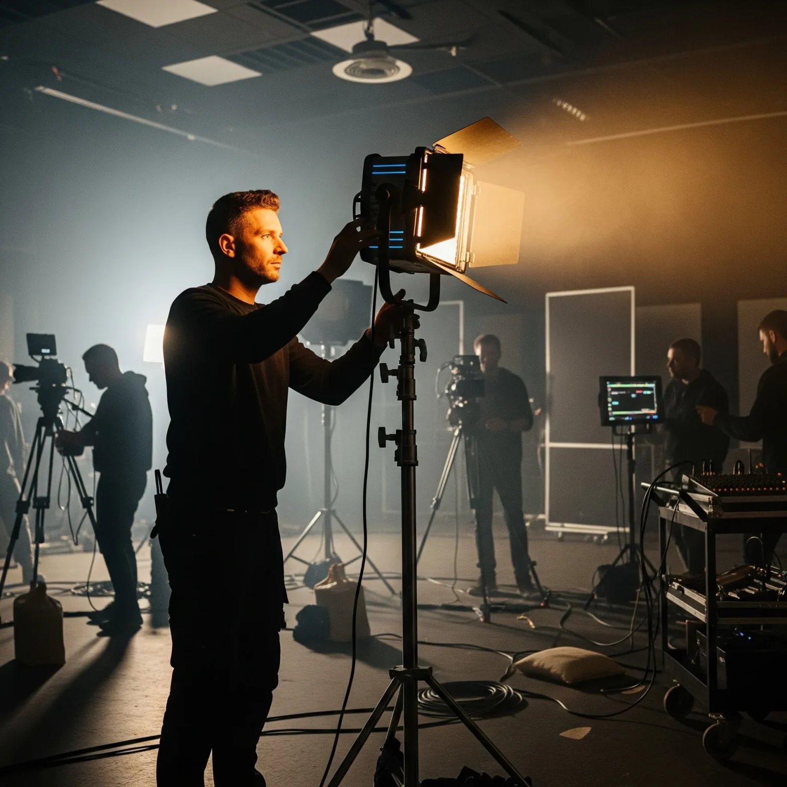fotografía del Equipo de la productora audiovisual de ARLEX montando el equipo de producción para realizar un proyecto
