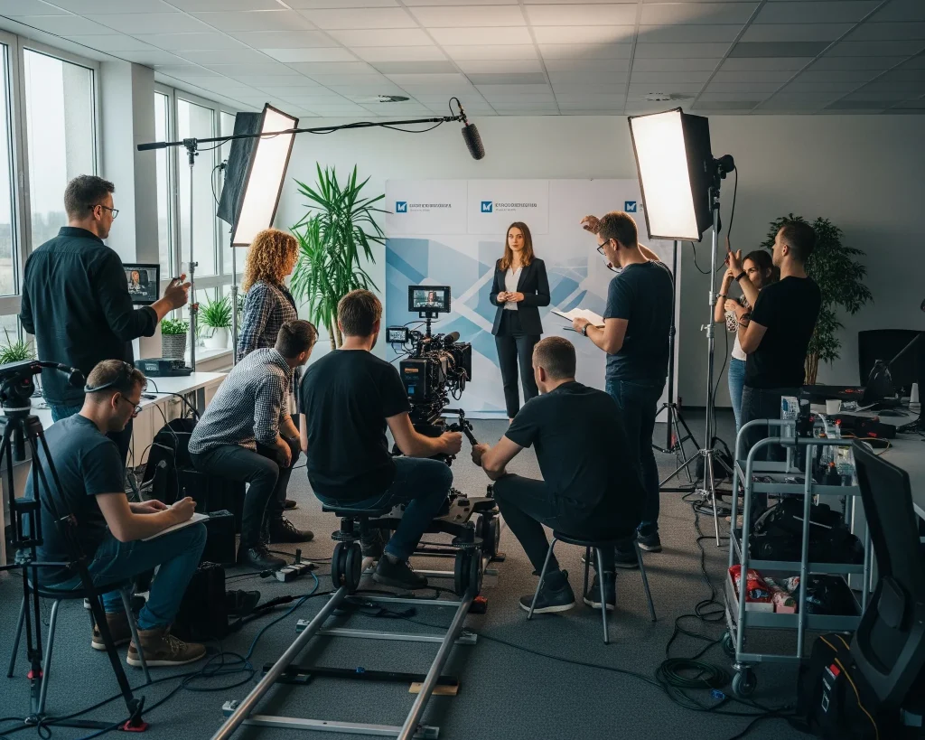 Foto de la Productora audiovisual de ARLEX trabajando en el proyecto de una empresa dentro de su oficina