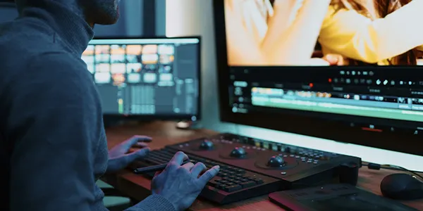 Fotografía de un especialista de ARLEX realizando edición de video profesional
