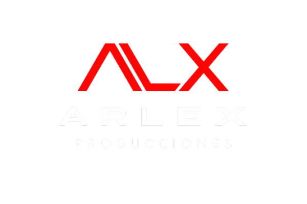 Logotipo oficial de Arlex Producciones en una combinación de rojo intenso y blanco, utilizado como imagen representativa de la marca en materiales digitales y audiovisuales.