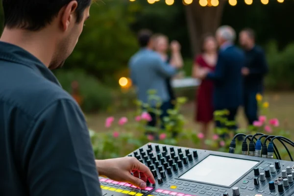 Foto de un hombre dando servicio de renta de audio en Pedregal para un evento privado en un jardín